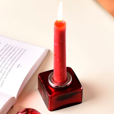 Beautiful Premium Glass Candle Holders in Red Shade for Decor