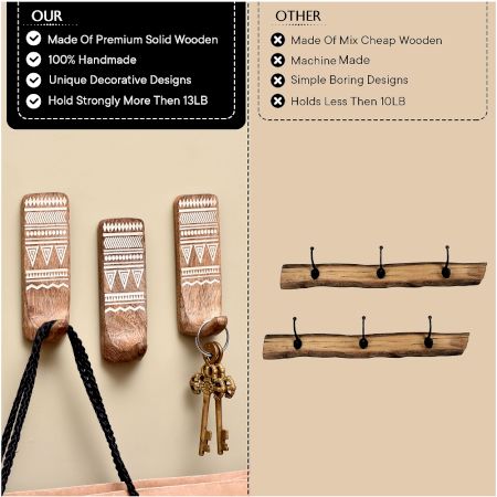 Wooden Brown White No Drill Wall Hook