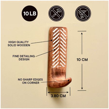 3 Pieces Wooden Self Adhesive Brown Hooks