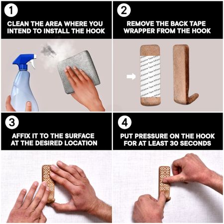 3 Pieces Wooden Self Adhesive Brown Hooks