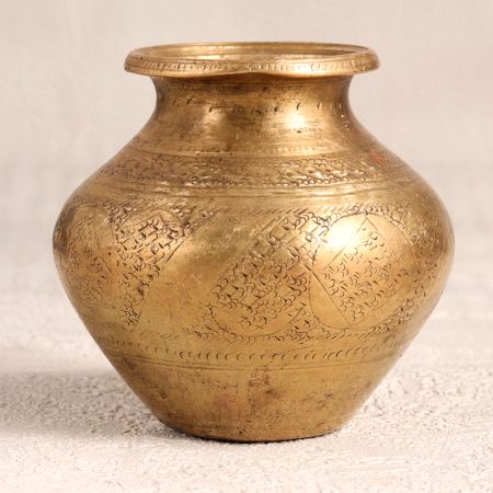 Engraved Golden Brass Holy Water Pot for Flower Decor