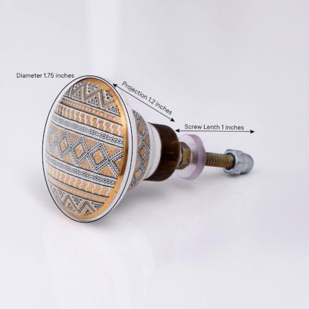 Golden Border Pattern Flat Ceramic Cabinet Knob - Pack of 6