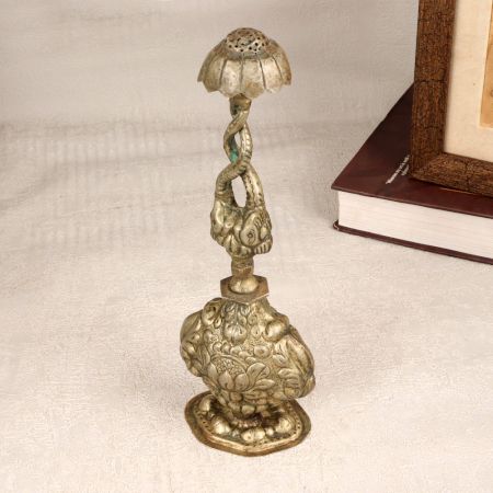 Handmade Gray Finish Gulab Pash Bottle Made of White Metal