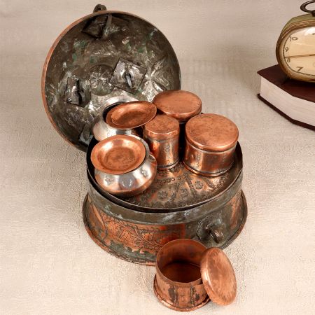 Antique Brown Copper Paan Daan in Islamic Art for Decor