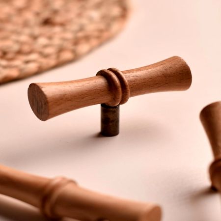 6 Pieces Natural Wooden T-Bar Cabinet Knobs for Dresser