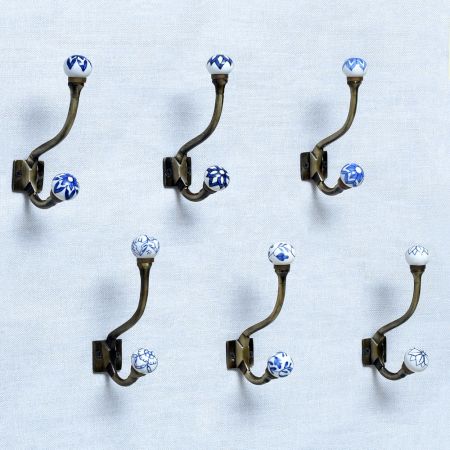 6 Pieces Floral Ceramic Iron Heavy Duty Wall Hook