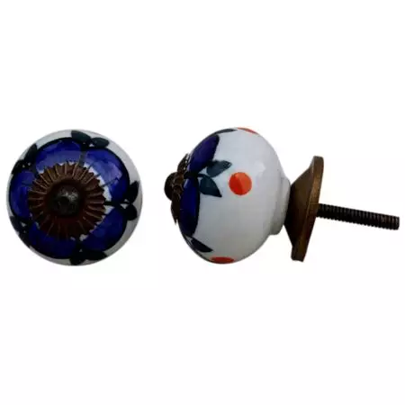 Navy Blue Floral Dresser Knob