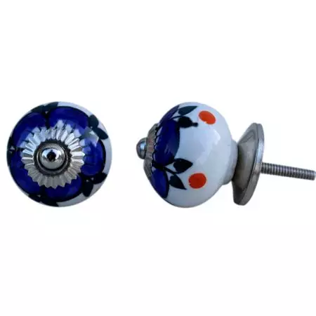 Navy Blue Floral Dresser Knob