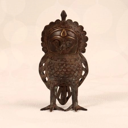 Vintage Tribal Art Brass Statue of Owl for Home Decor