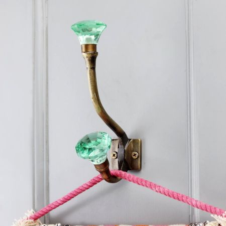 Handmade Multicolor Glass Iron Wall Hooks 6 Pieces