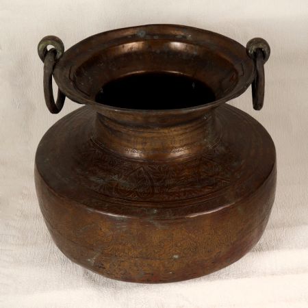 Handmade Engraved Brass Water Pot from Rajasthan for Decor