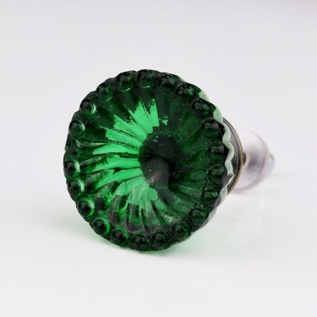 Handmade Lotus Cut Green Glass Cabinet Knob