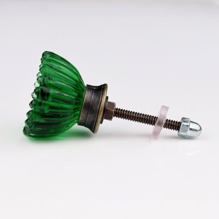Handmade Lotus Cut Green Glass Cabinet Knob