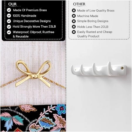 Decorative Gold Bow Hooks Wall Mounted Coat Hook