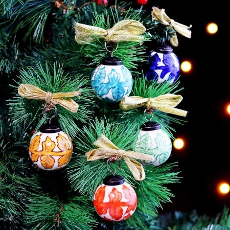 12 Pieces Hand painted Multicolor Round Balls Ceramic Christmas Ornaments