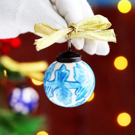 12 Pieces Hand painted Multicolor Round Balls Ceramic Christmas Ornaments