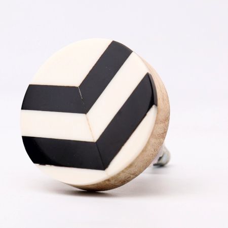 Handcrafted Round Black and White Wooden Resin Drawer Knob