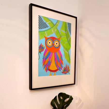 Colourful Owl Acrylic Archival Ink Paper Painting for Decoration