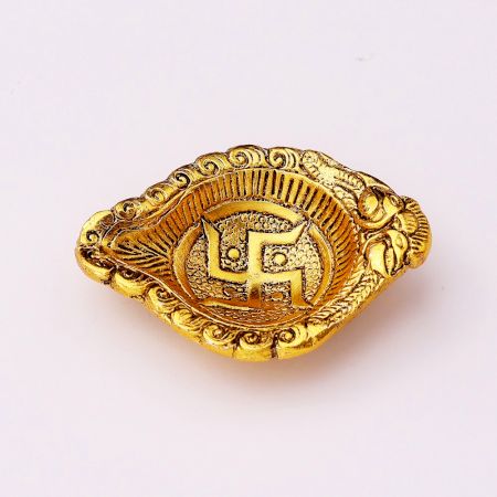 Golden Aluminium Swastika Oil Diya For Mandir Decoration