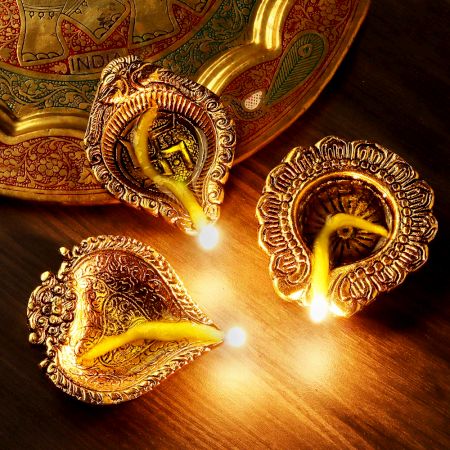 Handmade Golden Aluminium Diwali Diya For Mandir Decoration Pack of 3