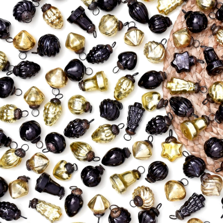 Black and Golden Glass Ornaments For Tree Decoration 25 Pieces