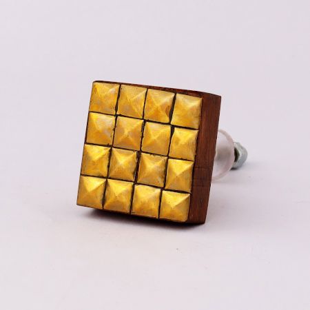 Handmade Golden Brass and Wood Cabinet Knob