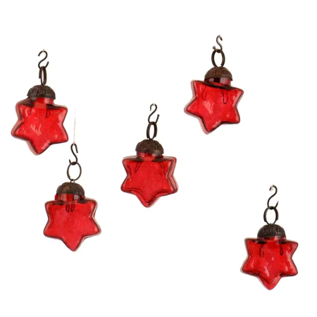 Red Star Combo Glass Tiny Christmas Hanging Set of 25
