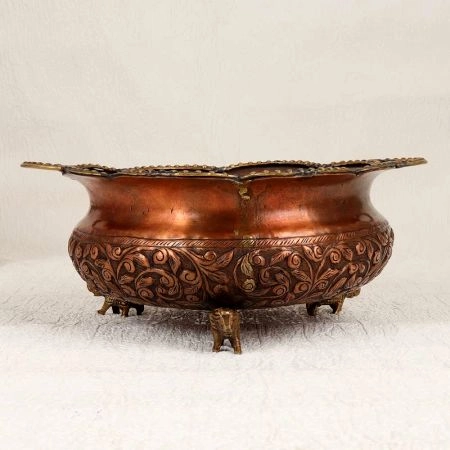 Beautiful Engraved Copper Brass Urli for Home & Office Decor