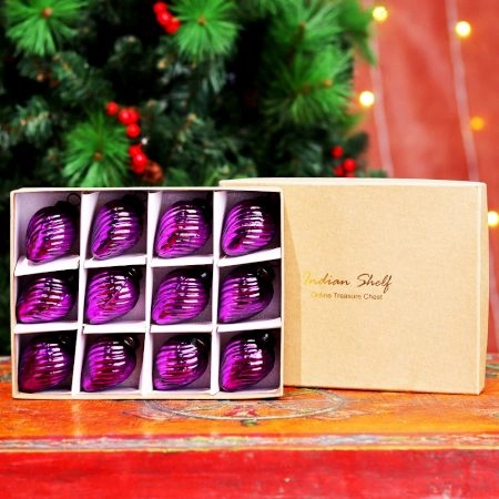 12 Pieces Glass Purple Ornaments For Tree Decoration