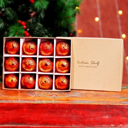 12 Pieces Amber Glass Christmas Ornaments For Tree Decoration