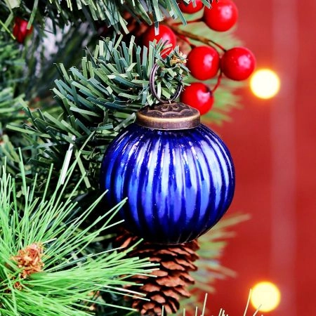 12 Pieces Round Blue Glass Christmas Ornaments For Tree Decoration