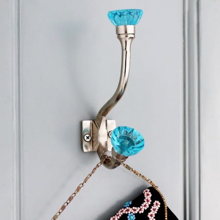 Royal Blue Modern Paneled Sides Glass Iron Wall Hook