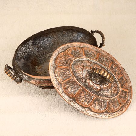 Vintage Copper Rice Bowl in Islamic Art for Home Decor