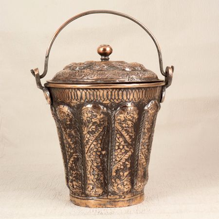 Islamic Art Small Copper Bucket from Hyderabad for Decoration