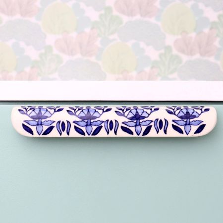 Blue Leaf Floral Ceramic Drawer Handle (Large Size)