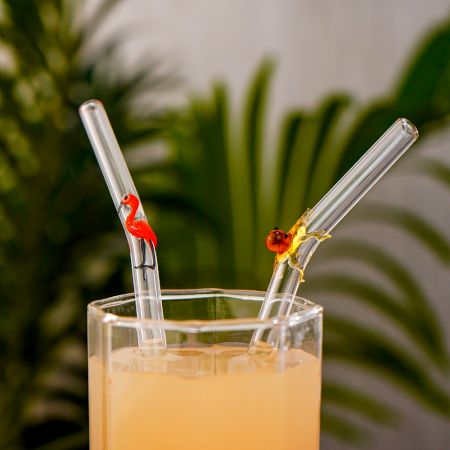 6 Pieces Reusable Glass Straws Eco-friendly Colorful Cute Bent Straws