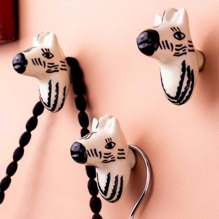 Zebra Head Pattern Ceramic Wall Hooks-3 Pieces