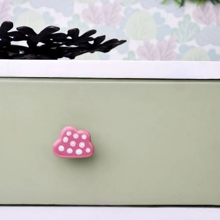 Pink White Dot Cloud Ceramic Cabinet Knob