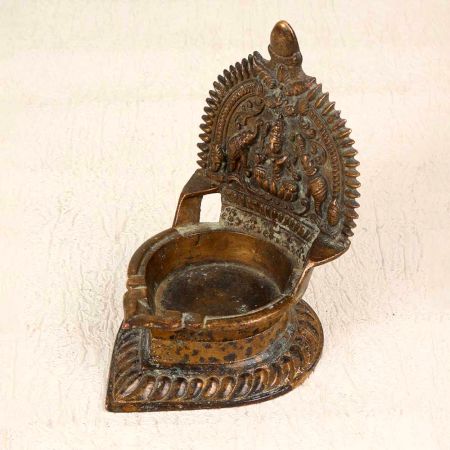 Handmade Vintage Brass Gaj Lakshmi Oil Lamp for Prayer Room