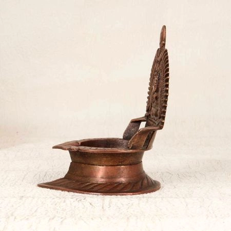 Beautiful Brown Brass Gajlaxmi Oil Lamp for Prayer Room