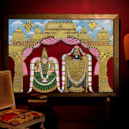 Tanjore Art Style Radha Krishna Painting for Prayer Room