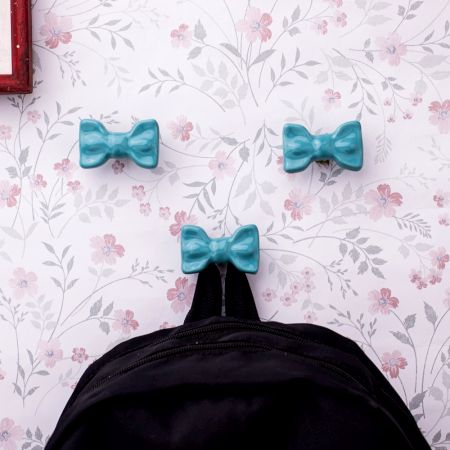 Turquoise Green Ceramic Bow Modern Wall Hook-Pack of 3