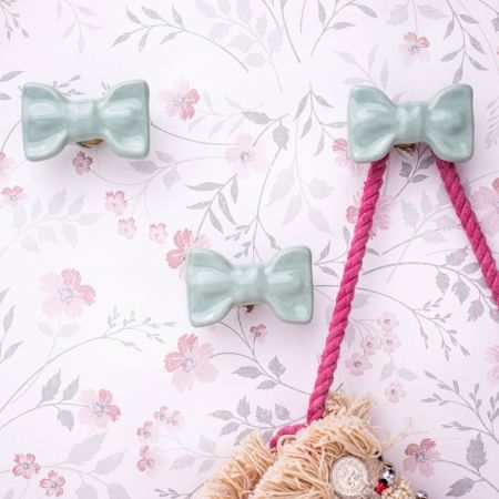 Light Green Ceramic Bow Modern Wall Hook-Pack of 3