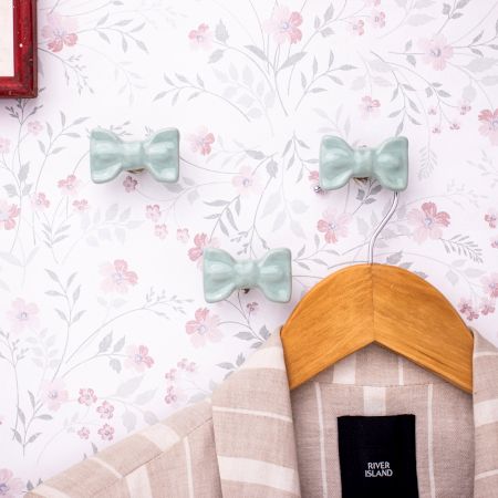Light Green Ceramic Bow Modern Wall Hook-Pack of 3