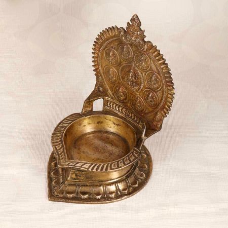 Handcrafted Indian Holy Brass Gaja Lakshmi Oil Lamp for Temple