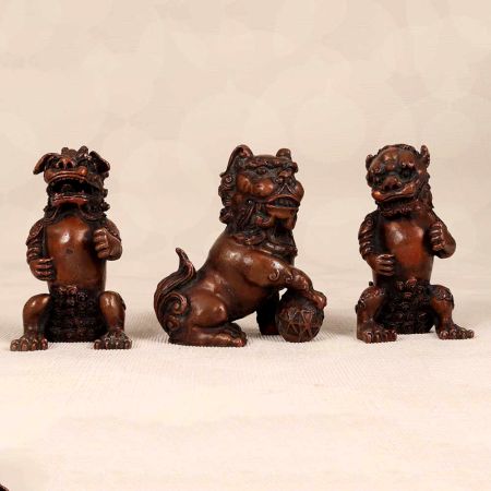 Handmade Chinese Metal Lion Statue for Decor in Set of 3