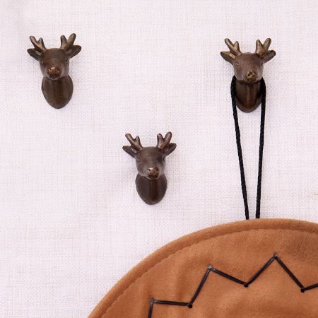 Antique Deer Metal Heavy Duty Wall Hooks-Pack of 3