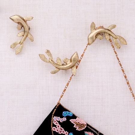 Golden Dolphin-Shaped Iron Wall Hooks-Pack of 3