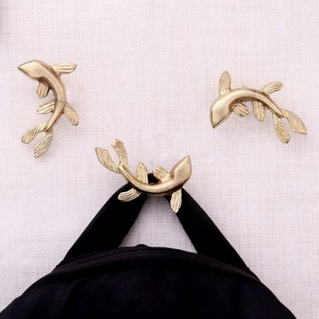 Golden Dolphin-Shaped Iron Wall Hooks-Pack of 3