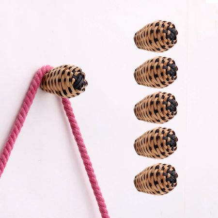 Decorative Rattan Natural Black Wall Hooks-6 Pieces